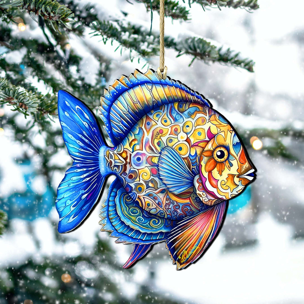 Nautical Christmas Ornaments - Oceanic Opal Fish Wooden Ornaments by G. Debrekht Coastal Holiday Decor - 8688302
