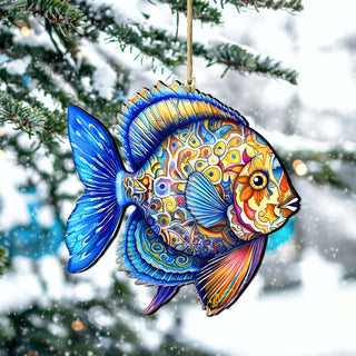 Nautical Christmas Ornaments - Oceanic Opal Fish Wooden Ornaments by G. Debrekht Coastal Holiday Decor - 8688302