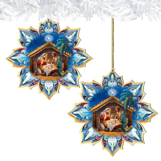 Holy Family Snowflake Wooden Ornaments by G. Debrekht - Nativity Holiday Decor - 8688439