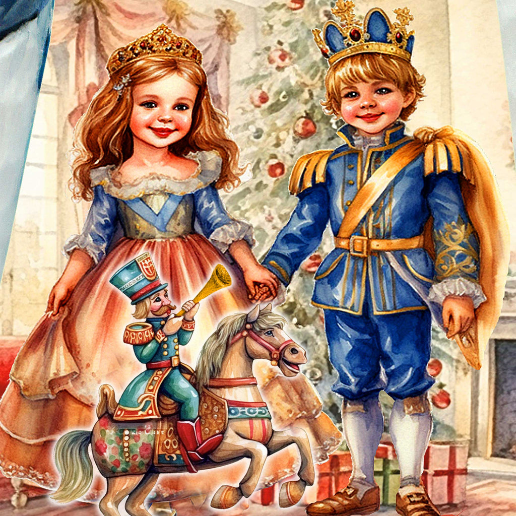 Clara and Nutcracker Prince Santa Hand-Painted WOODCARVED Figurine by G. DeBrekht - Christmas Santa Snowman Decor - 8209017