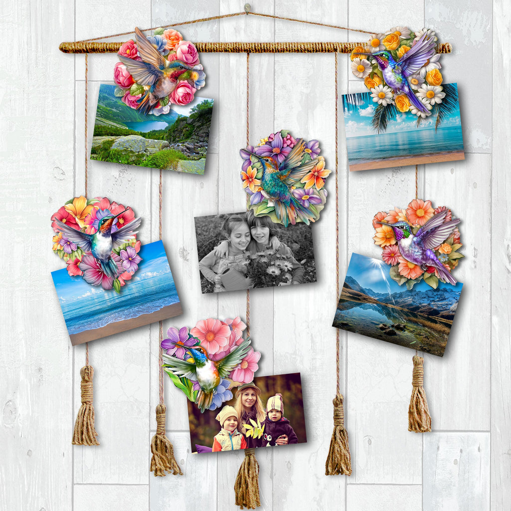 Hummingbirds Clip-On Eco Wood Decorative Ornaments Set of 6 by G. Debrekht - Easter Spring Decor - 8090140C-S6