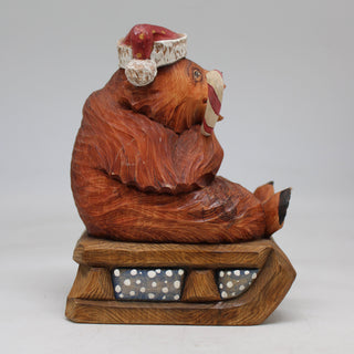 One-of-a-Kind Bear with Candy Cane WOODCARVED Figurine 6x4.5x3.5