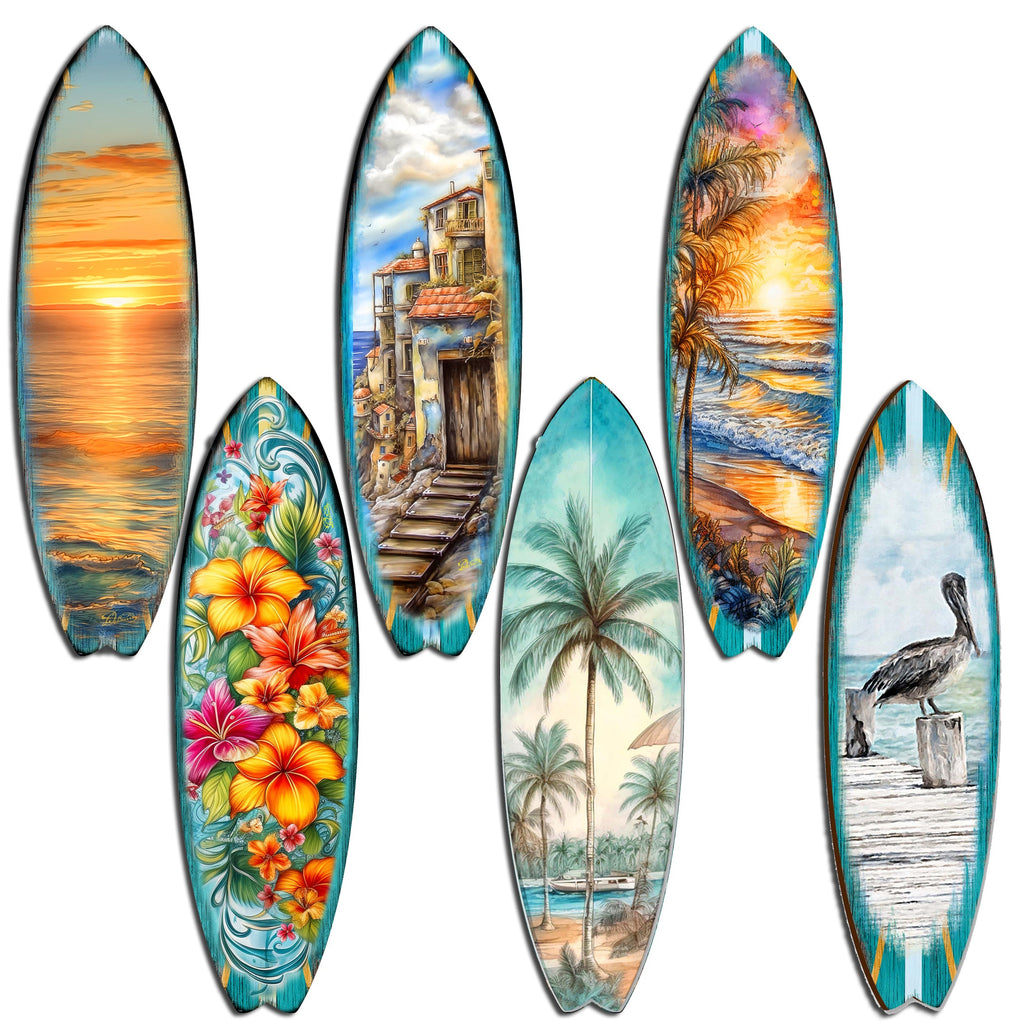 Tropical Surfboards Decorative Eco Wood Magnets Set of 6 by G. Debrekht - Coastal Decor - 8090069G-S6