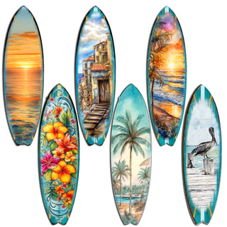 Tropical Surfboards Decorative Eco Wood Magnets Set of 6 by G. Debrekht - Coastal Decor - 8090069G-S6