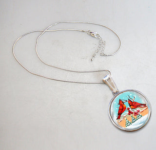 Red Robins Silver Plated Mother of Pearl Jewelry Pendant Necklace - 44036