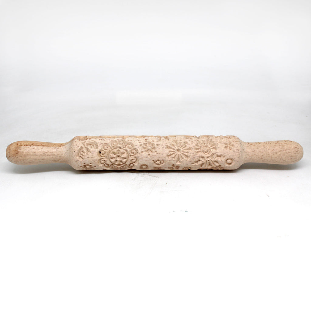 One-of-a-Kind Wood-Carved Rolling Pin with Sun Design and Wood Handles Solid Wood 13,5x2x2 by GDeBrekht - Unique Hand-Carved Piece