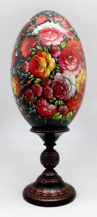 One-of-a-Kind Easter Egg Zhostovo Floral Birds Authentic Hand-Painted Wooden Decor 11 Tall by G. Debrekht - Functional Kitchenware for Table and Unique Wall Decor