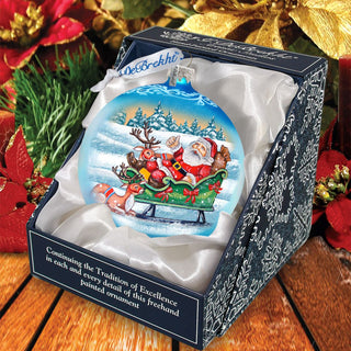 Reindeers Ride Santa Glass Ornament by G. DeBrekht - Christmas Santa Snowman Decor - 73363