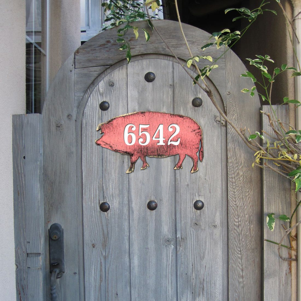 Pig Wooden Custom House Number Sign by G. DeBrekht - Nature Wildlife Decor - Handcrafted Wooden Handcrafted Wooden Handcrafted Wooden Address Sign - MA98138