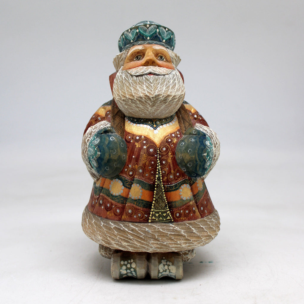 One-of-a-Kind Santa on Ski WOODCARVED Figurine 55x35x3 by GDeBrekht - Unique Handcrafted and Handpainted Collectible