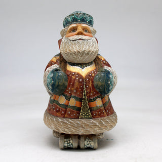 One-of-a-Kind Santa on Ski WOODCARVED Figurine 55x35x3 by GDeBrekht - Unique Handcrafted and Handpainted Collectible