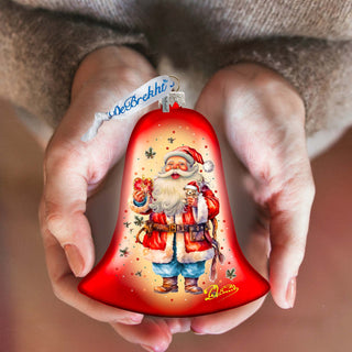 Santa Claus Spreading Christmas Happiness Bell Glass Ornament by G. Debrekht - Christmas Santa Snowman Decor - 752-042