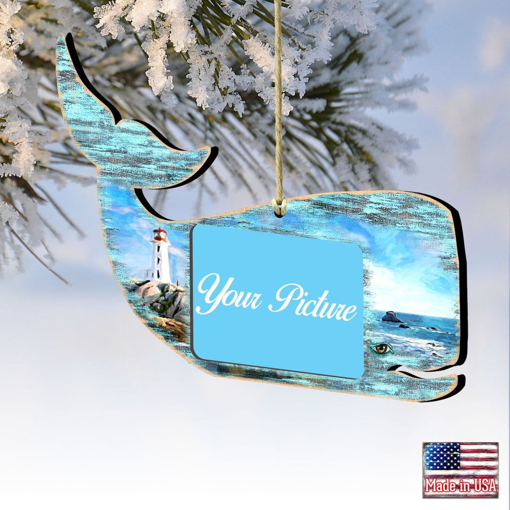 Whale Coastal Picture Frame Ornaments - Ornament for Photo - Coastal Holiday Decor - 81985162PF