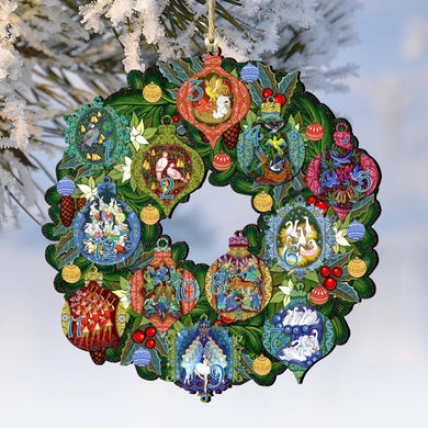12 Days of Christmas Wreath Wooden Ornaments by G. Debrekht - Christmas Decor - 8185313