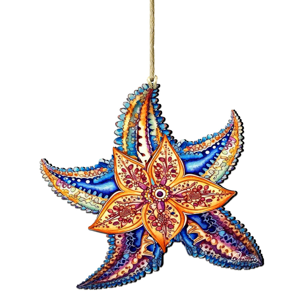 Nautical Christmas Ornaments - Mosaic Starfish Wooden Ornaments by G.Debrekht Coastal Holiday Decor - 8688180