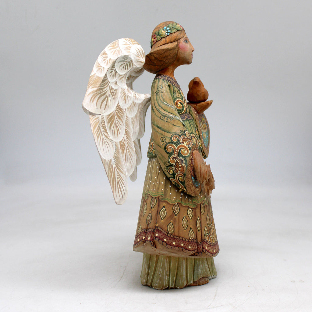 One-of-a-Kind Angel with Dove WOODCARVED Figurine 9x6x4 by GDeBrekht - Unique Handcrafted and Hand-Painted Collectible