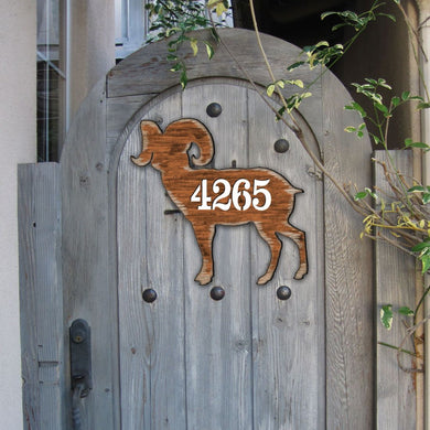 Ram Wooden Custom House Number Sign by G. DeBrekht - Nature Wildlife Decor - Handcrafted Wooden Handcrafted Wooden Handcrafted Wooden Address Sign - MA8198228