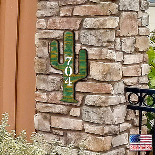 Cactus Wooden Custom House Number Sign - Nature Wildlife Decor - Handcrafted Wooden Address Sign - MA98416