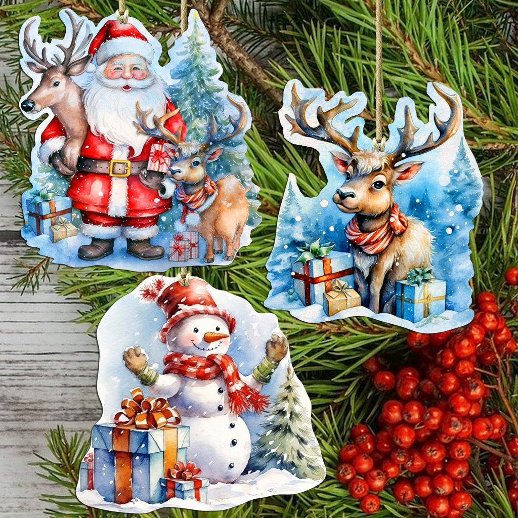 Christmas Is Here Decorative Eco Wood Ornaments Set of 3 by G. Debrekht - Christmas Decor - 8091028-S3