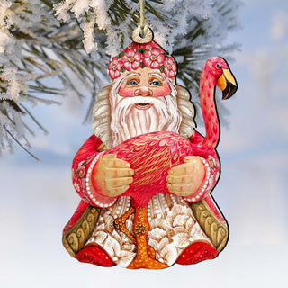 Flamingo Santa Christmas Wooden Ornaments by G. DeBrekht - Christmas Santa Snowman Decor - 8117835