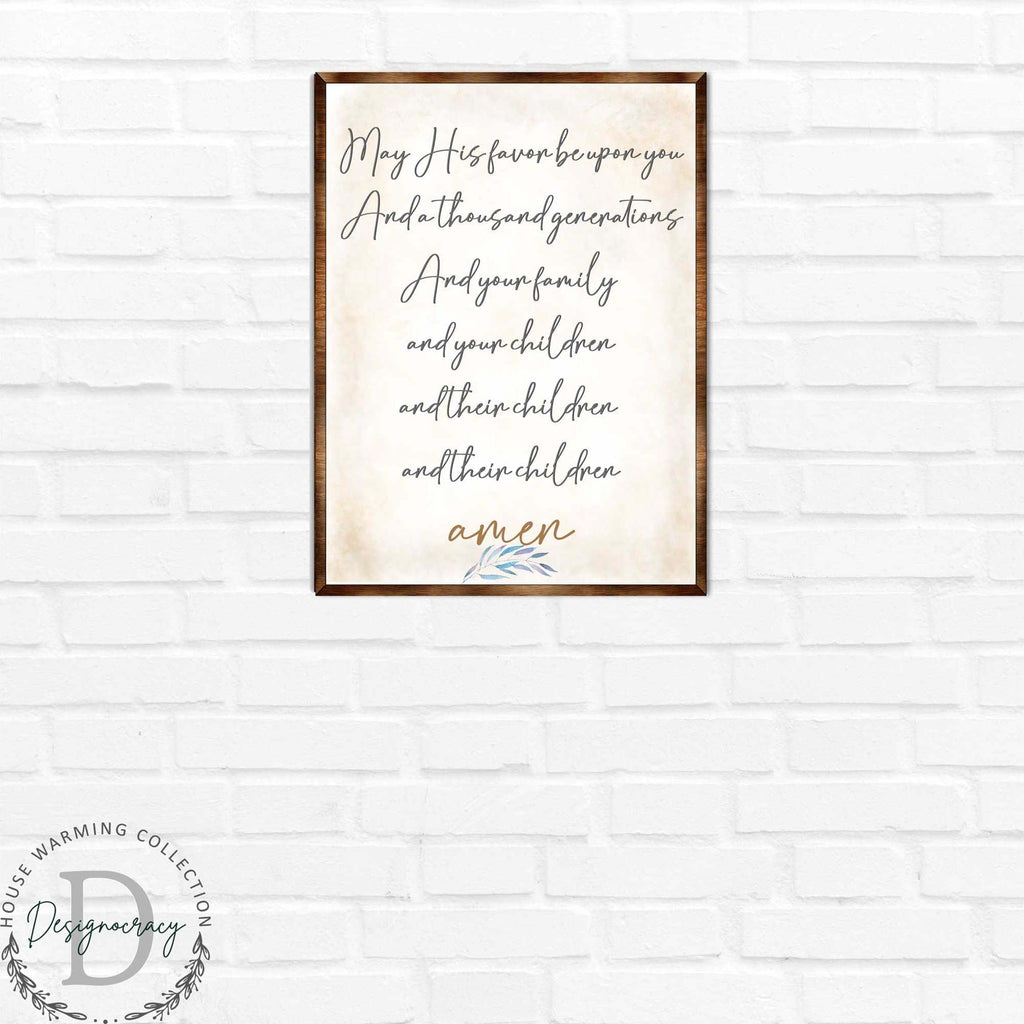 Blessing Quote Sign- May His Favor Be Upon You - Housewarming gift - Gift for newlyweds - Bible Verse scripts - Christian sign decor - Wedding gift - Blessing sign - Living room decor - 310353