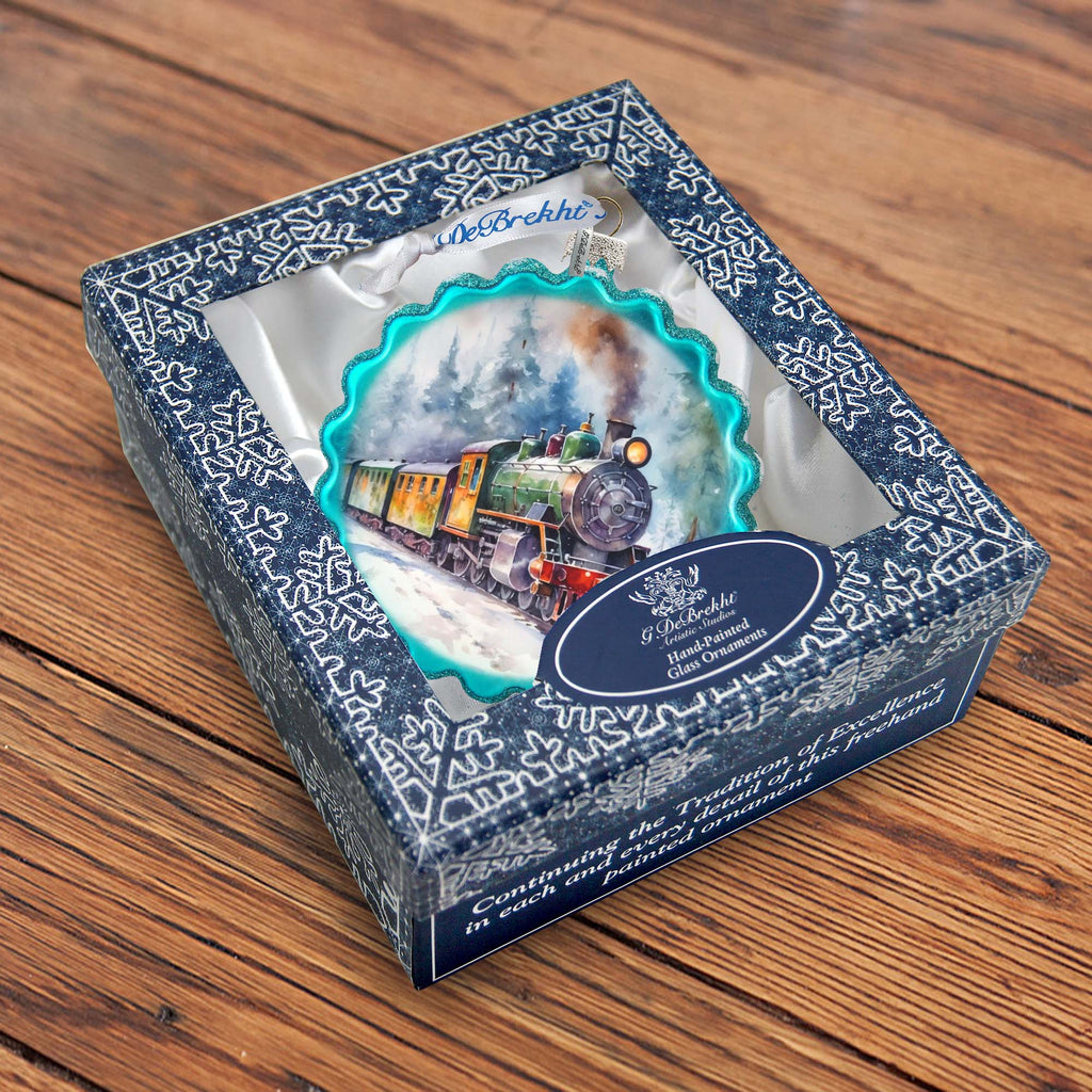 Christmas Train Wreath Glass Ornament by G. Debrekht - Christmas Decor - 759-051