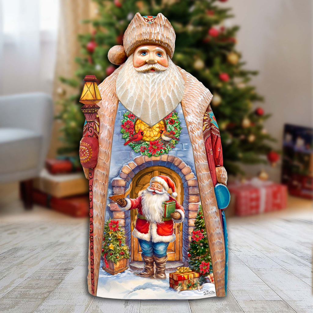 Santa's Surprise Visit Santa Hand-Painted WOODCARVED Masterpiece by G. DeBrekht - Christmas Decor - 210233SE