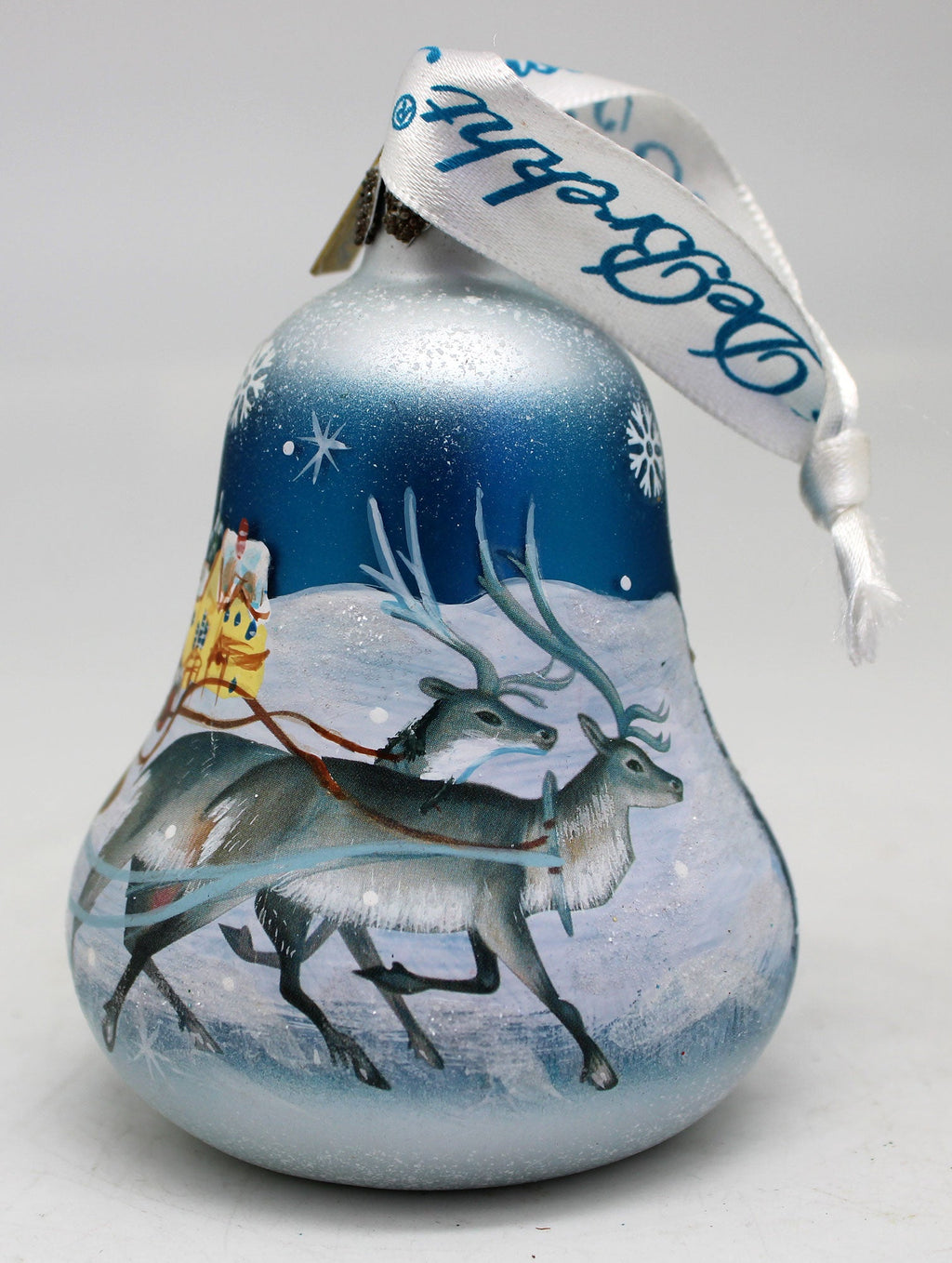 One-of-a-Kind Santa on Sleigh Bell Glass Ornament 3.5
