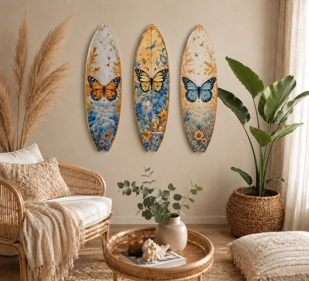Blue Butterfly Surfboard Coastal Wall Art by G. DeBrekht - Coastal Holiday Decor - 8490176HS