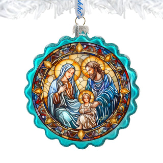 Family Love Classic Nativity Wreath Glass Ornament by G. Debrekht - Nativity Holiday Decor - 759-065