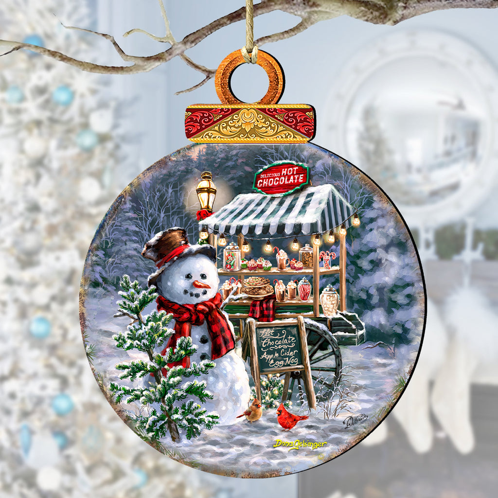 Hot Chocolate Stand - Frosty Fun Wooden Ornaments by D. Gelsinger Christmas Santa Snowman Decor - 8611087-DG
