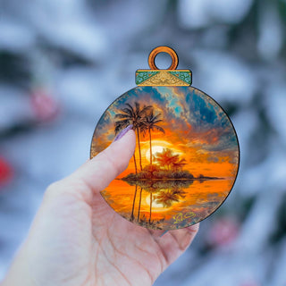 Coastal Christmas Decor - Ocean Sunset Wooden Ornaments by G. DeBrekht Coastal Holiday Decor - 8688171