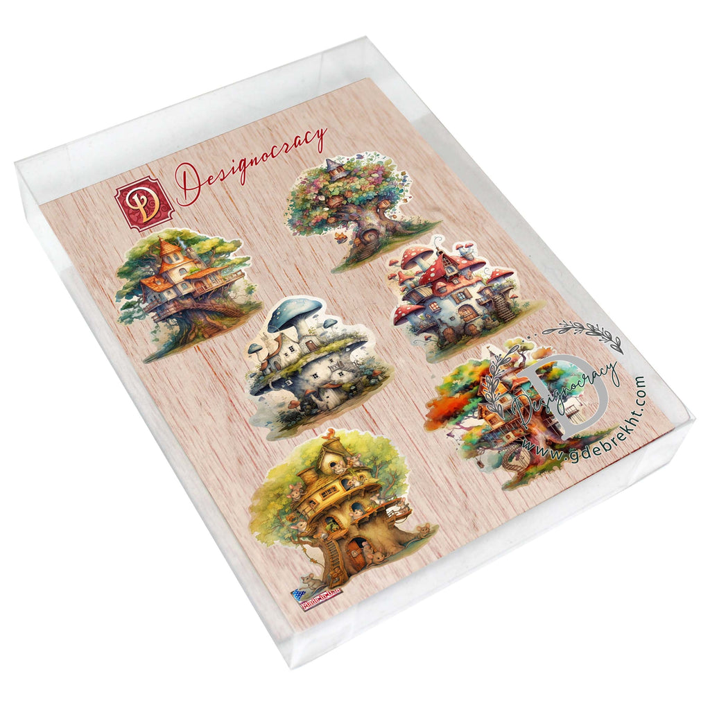 Tree House Decorative Eco Wood Magnets Set of 6 by G. Debrekht - Easter Spring Decor - 8090026G-S6