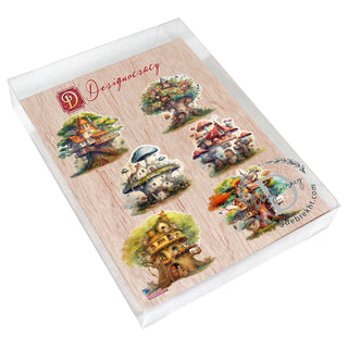 Tree House Decorative Eco Wood Magnets Set of 6 by G. Debrekht - Easter Spring Decor - 8090026G-S6