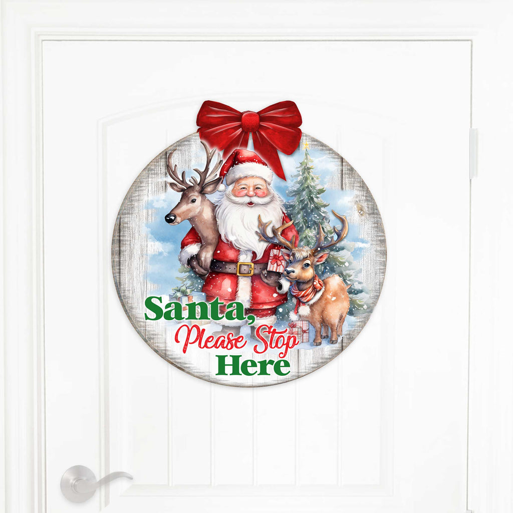 Santa Please Stop Here Sign Front door welcome sign Main entrance banner Welcome sign - Wooden front porch decor - 933116H