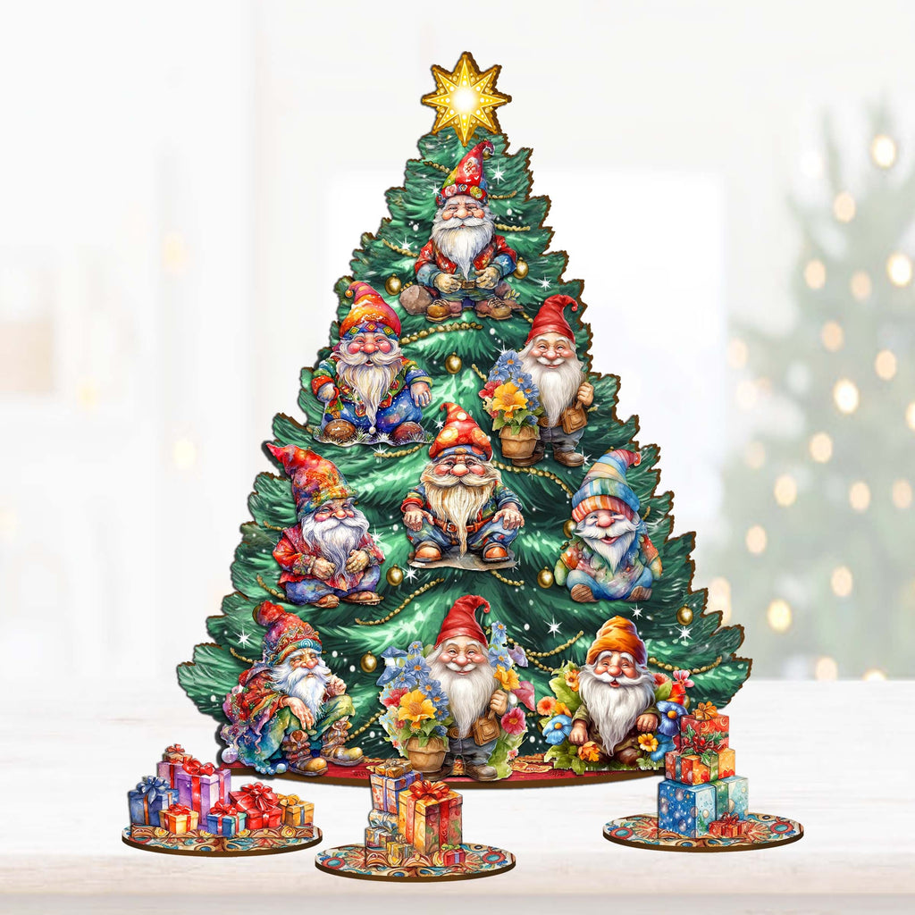 Gnomes Christmas Tree Eco Wood Set by G.DeBrekht Christmas Decor - 8091512