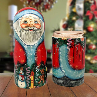 Santa Candle Holder Hand-Painted Wooden Bottle Holder, Wine Box, Tall Gift Box by G. DeBrekht - Christmas: Santa Snowman Decor - 1901712