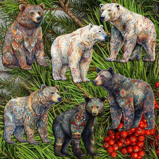 Bear Parade Clip-On Eco Wood Decorative Ornaments Set of 6 by G. Debrekht - Wildlife Decor - 8090106C-S6