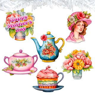 Happy Mother's Day Clip-On Eco Wood Decorative Ornaments Set of 6 by G. Debrekht - Love Family Decor - 8090059C-S6