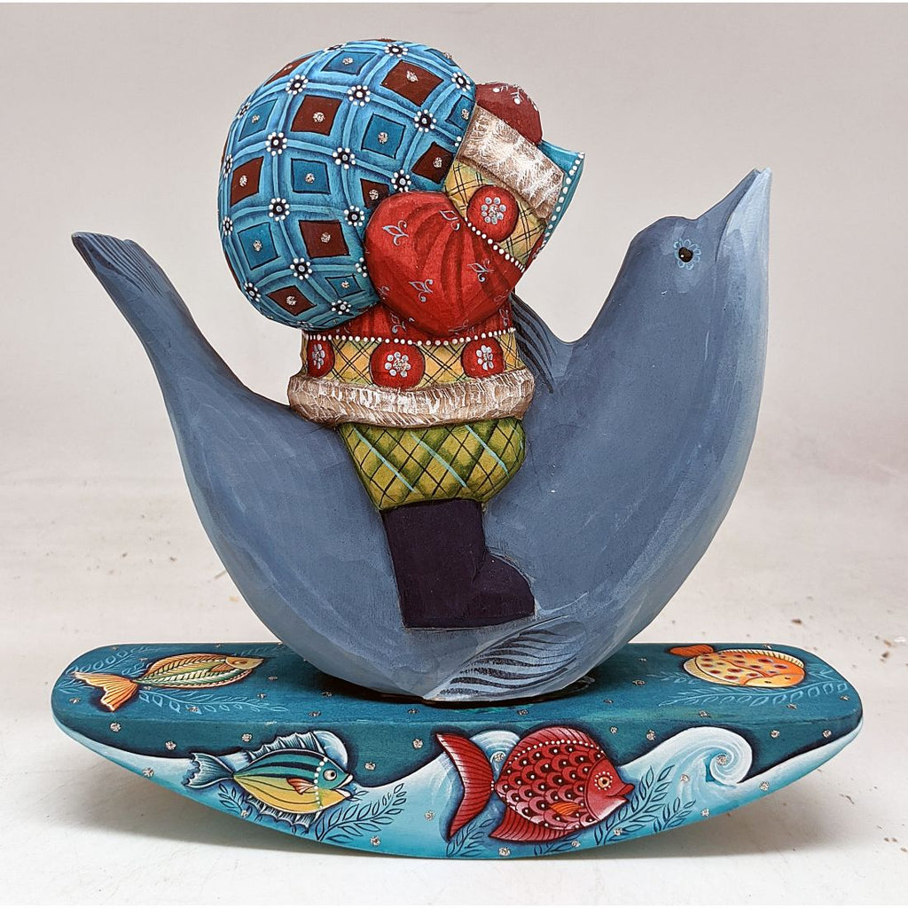 Dolphin Santa Hand-Painted WOODCARVED Masterpiece by G. DeBrekht - Wildlife Holiday Decor - 820023