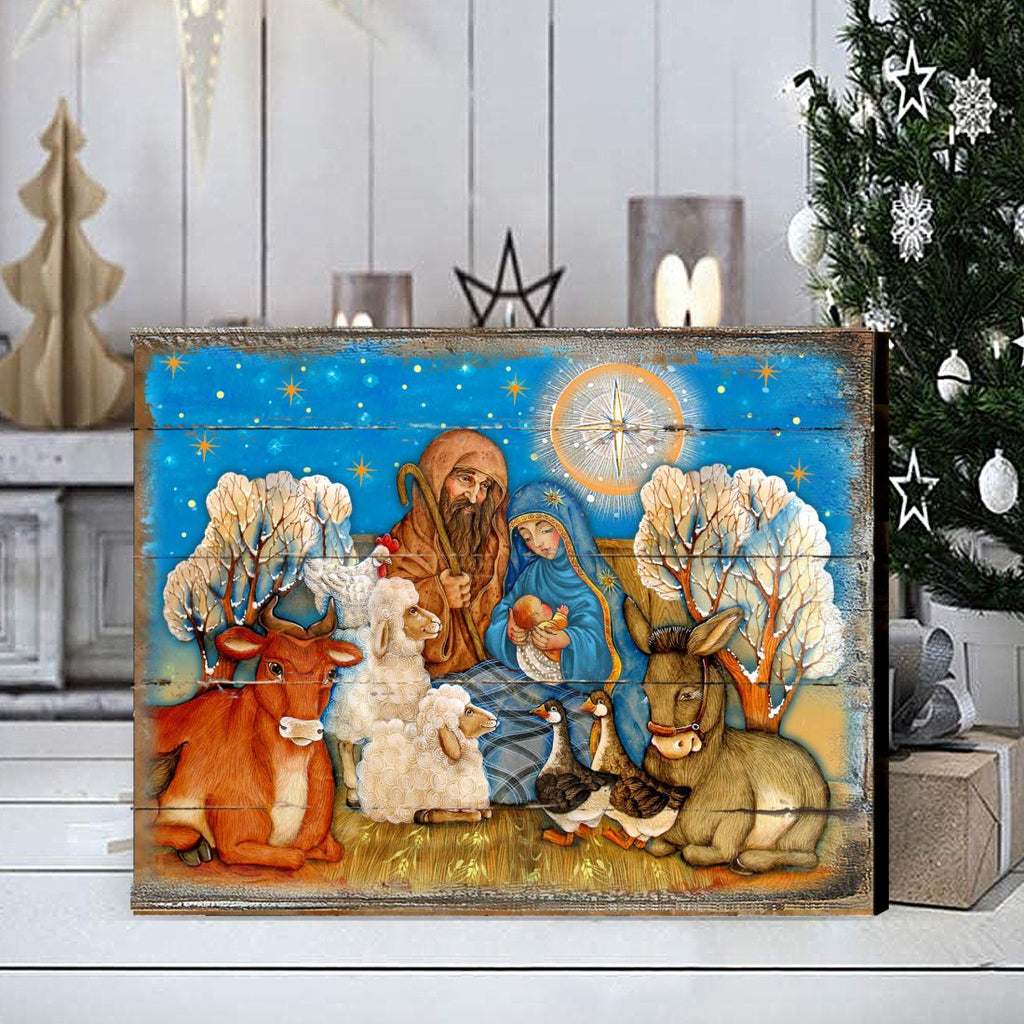 Nostalgic Nativity Wooden Wall Art by G. DeBrekht - Nativity Holiday Decor - 8673852B