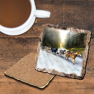 Husky Ride Wooden Cork Coasters Gift Set of 4 by Nature Wonders Nature Wildlife Decor - 95401C-S4
