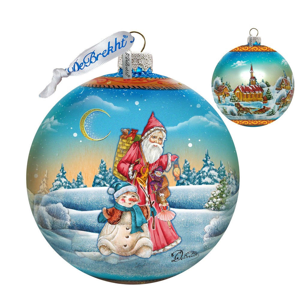 Winter Village Christmas Ball Glass Ornament Limited Edition by G. DeBrekht - Christmas Santa Snowman Decor - 73855