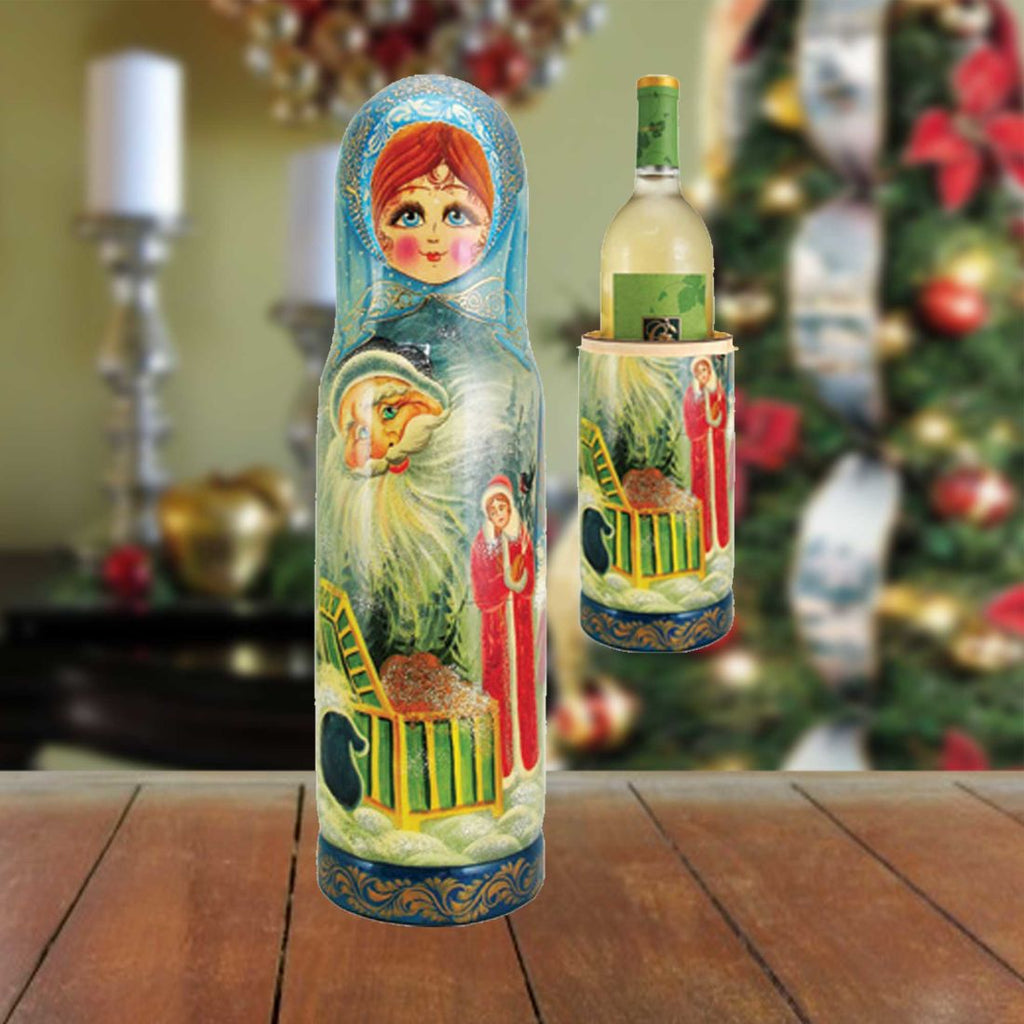 Fairy Tale Hand-Painted Wooden Bottle Holder, Wine Box, Tall Gift Box by G. DeBrekht - Christmas Decor - 190501