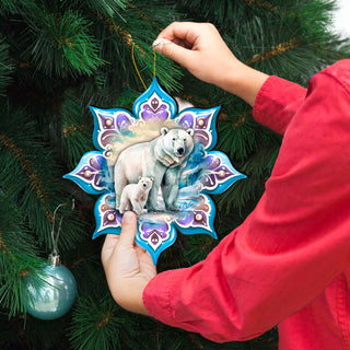 Polar Bear Snowflake Large Wooden Ornament by G. Debrekht - Nature Wildlife Decor - 8688408M