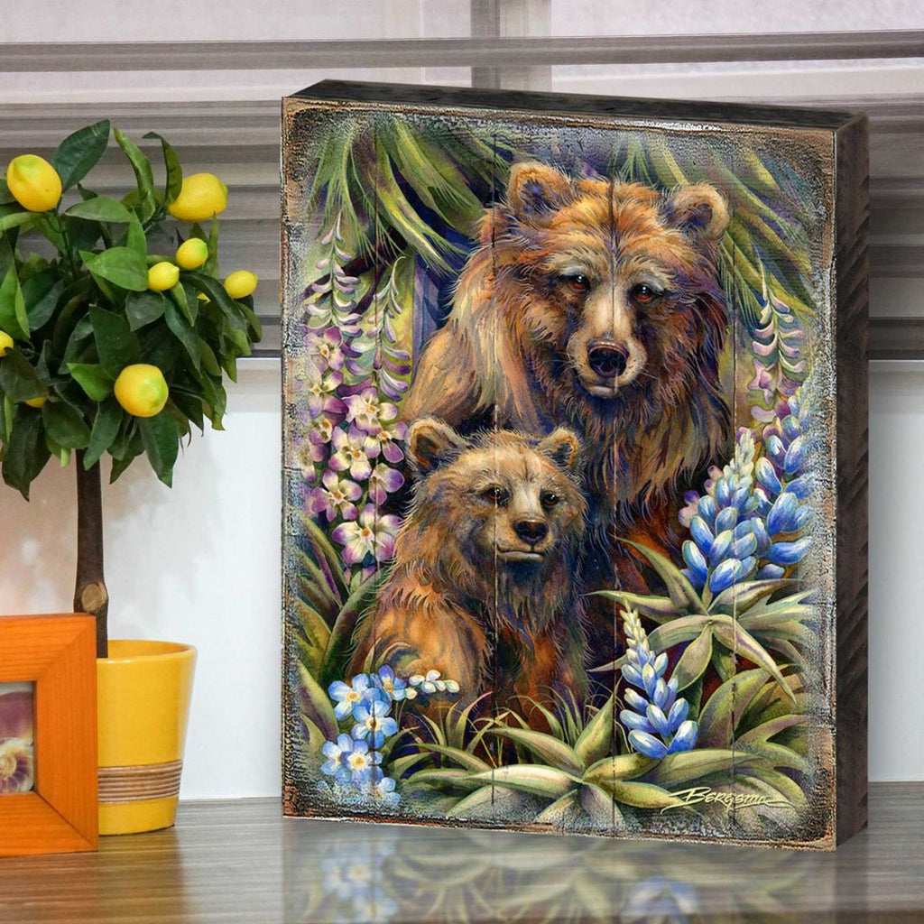 Grin & Bear it Grizzly Mother & Cub Wooden Wall Art by J. Bergsma - Nature Wildlife Decor - 8592947BP-JB