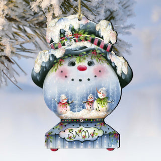 Joe Cool Snow Globe Wooden Ornaments by Jamie Mills-Price - Christmas Santa Snowman Decor - 8457506