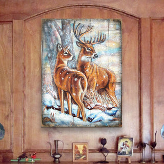 Schmid Deer's Art Wooden Wall Art by Nature Wonders - Nature Wildlife Decor - 95212B