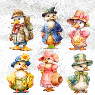 Easter Ducks Clip-On Eco Wood Decorative Ornaments Set of 6 by G. Debrekht - Easter Decor - 8090043C-S6