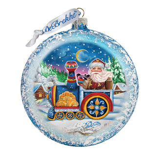 Santa Express Glass Ornament by G. DeBrekht - Christmas Santa Snowman Decor - 744-040